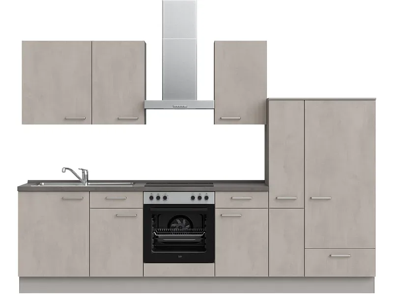 Komplette Küche MODUSET RIVA CLASSIC Beton Grau 60x300cm
