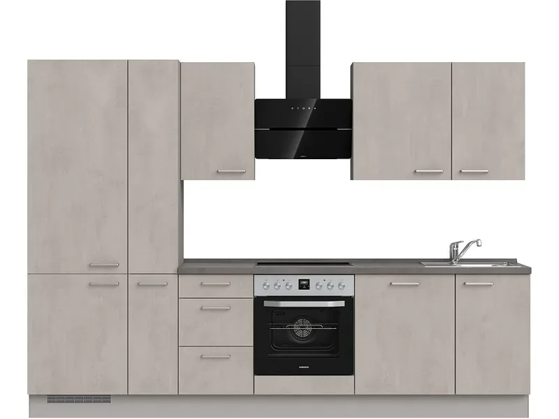 Komplette Küche MODUSET RIVA PREMIUM Beton Grau 60x300cm