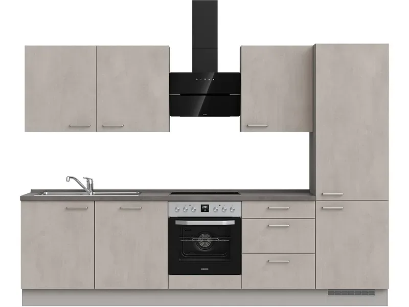 Komplette Küche MODUSET RIVA PREMIUM Beton Grau 60x300cm