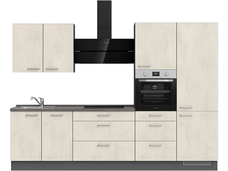 Komplette Küche MODUSET RIVA PREMIUM Weissbeton 60x300cm