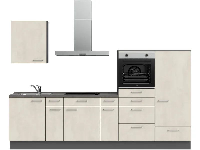 Komplette Küche MODUSET RIVA CLASSIC Weissbeton 60x300cm