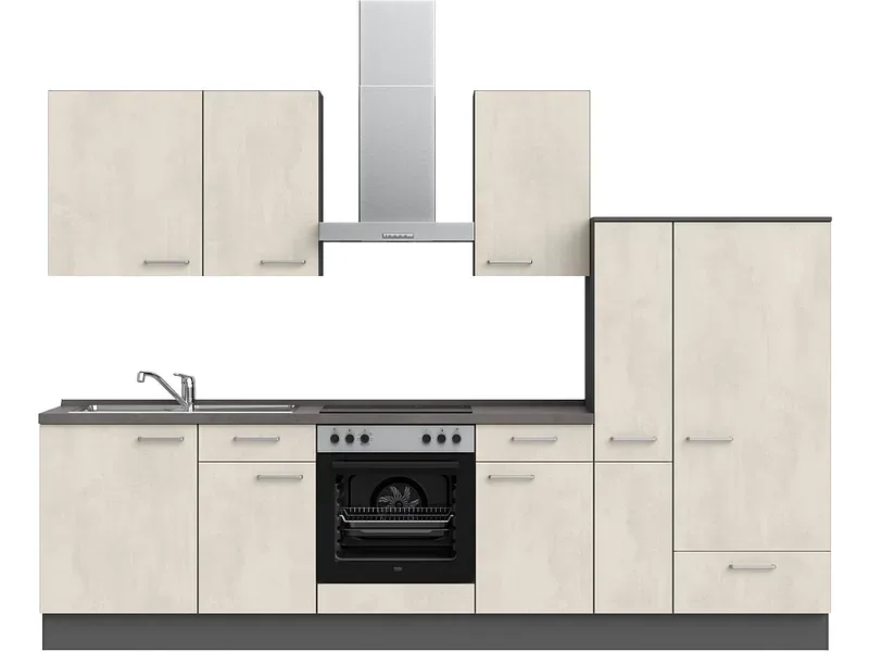 Komplette Küche MODUSET RIVA CLASSIC Weissbeton 60x300cm