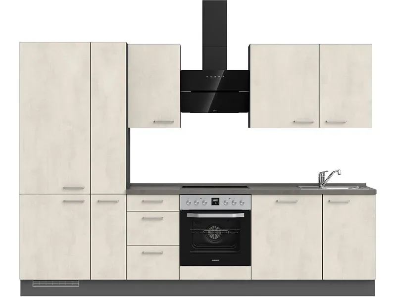 Komplette Küche MODUSET RIVA PREMIUM Weissbeton 60x300cm