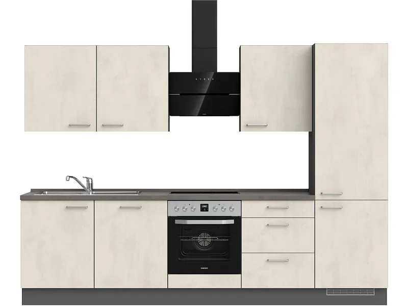 Komplette Küche MODUSET RIVA PREMIUM Weissbeton 60x300cm