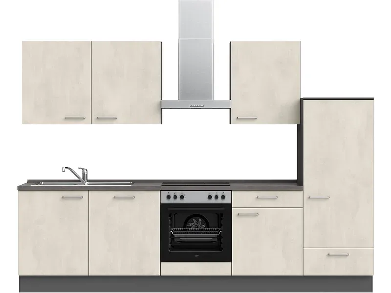Komplette Küche MODUSET RIVA CLASSIC Weissbeton 60x300cm