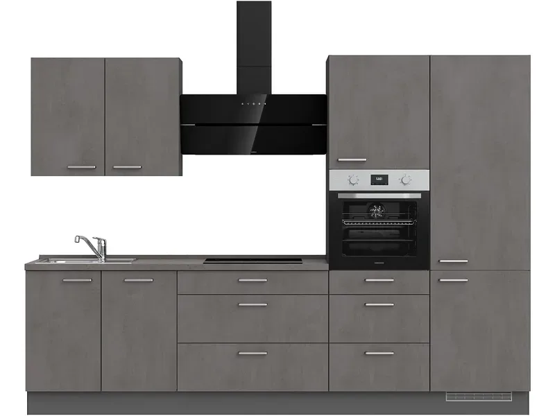Komplette Küche MODUSET RIVA PREMIUM Beton Schiefergrau 60x300cm
