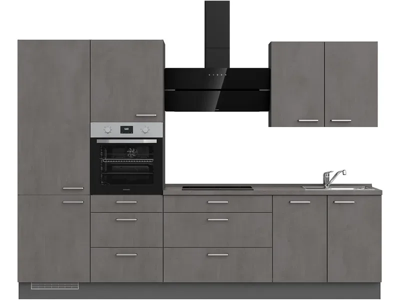 Komplette Küche MODUSET RIVA PREMIUM Beton Schiefergrau 60x300cm