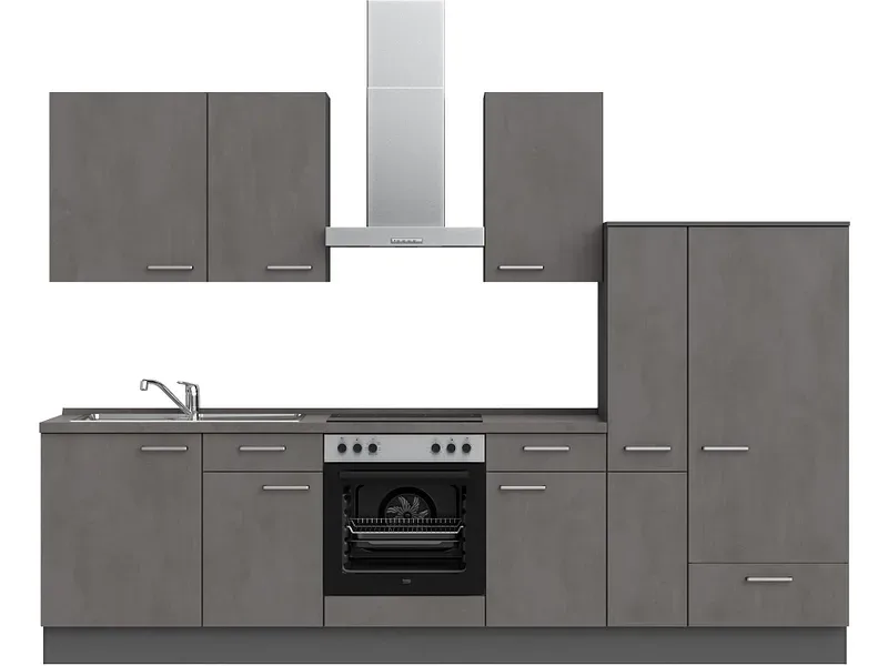Komplette Küche MODUSET RIVA CLASSIC Beton Schiefergrau 60x300cm