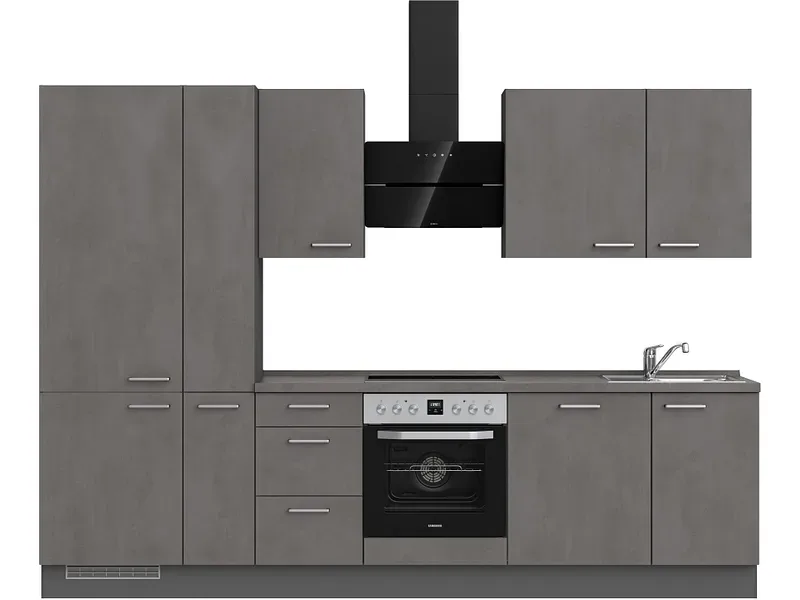 Komplette Küche MODUSET RIVA PREMIUM Beton Schiefergrau 60x300cm