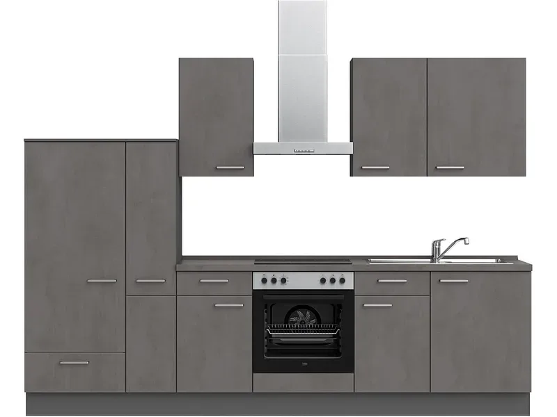 Komplette Küche MODUSET RIVA CLASSIC Beton Schiefergrau 60x300cm