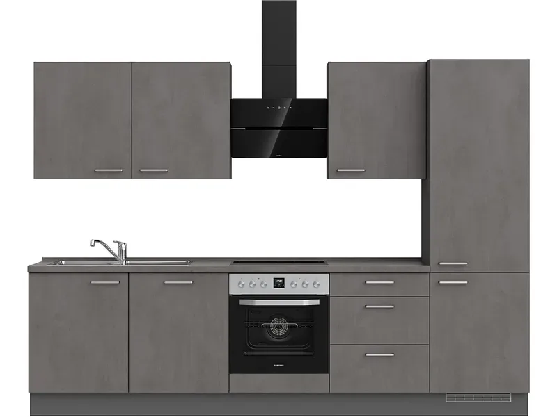 Komplette Küche MODUSET RIVA PREMIUM Beton Schiefergrau 60x300cm