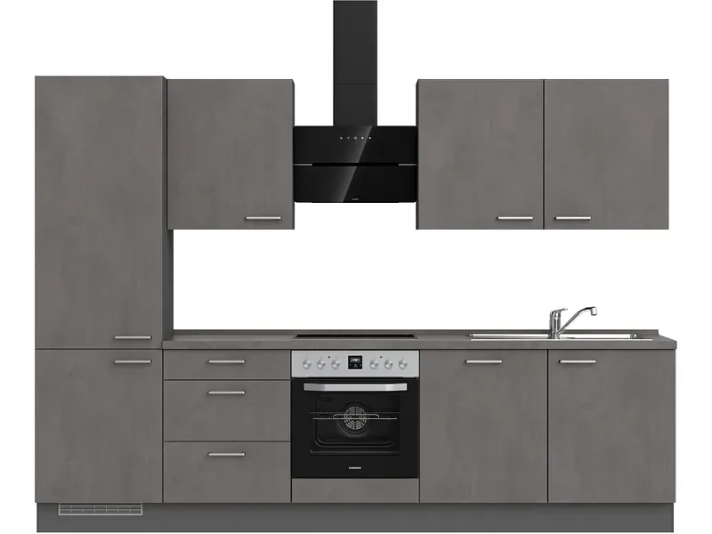 Komplette Küche MODUSET RIVA PREMIUM Beton Schiefergrau 60x300cm