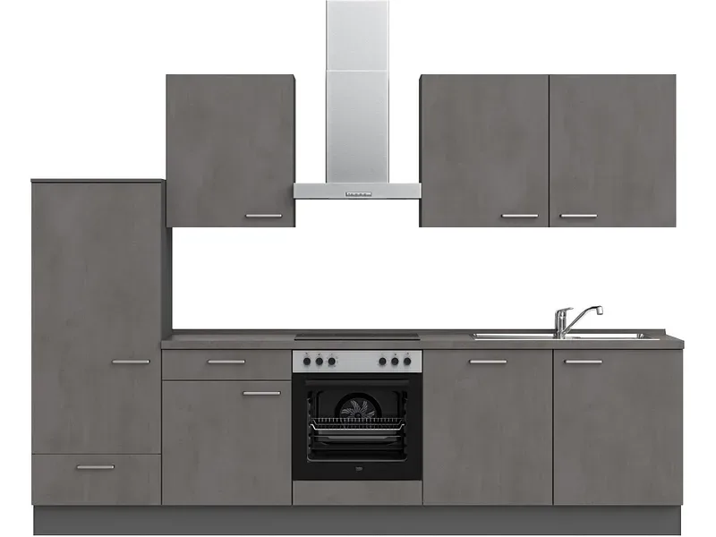 Komplette Küche MODUSET RIVA CLASSIC Beton Schiefergrau 60x300cm