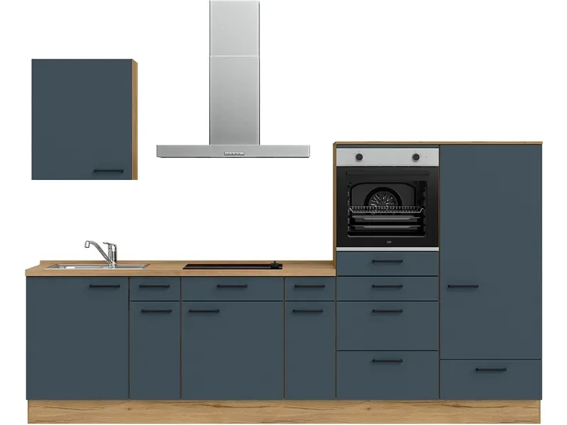 Komplette Küche mit Elektrogeräten MODUSET EASYTOUCH CLASSIC Fjordblau 60x300cm