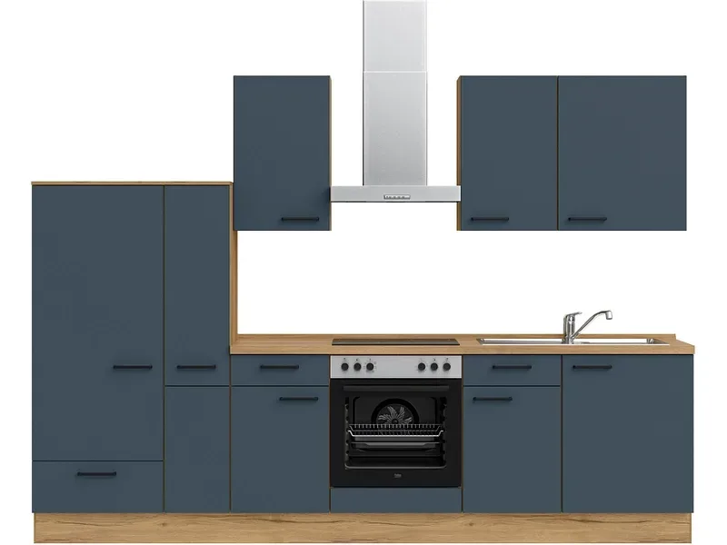Komplette Küche mit Elektrogeräten MODUSET EASYTOUCH CLASSIC Fjordblau 60x300cm