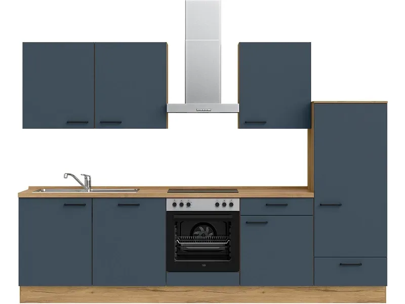 Komplette Küche mit Elektrogeräten MODUSET EASYTOUCH CLASSIC Fjordblau 60x300cm