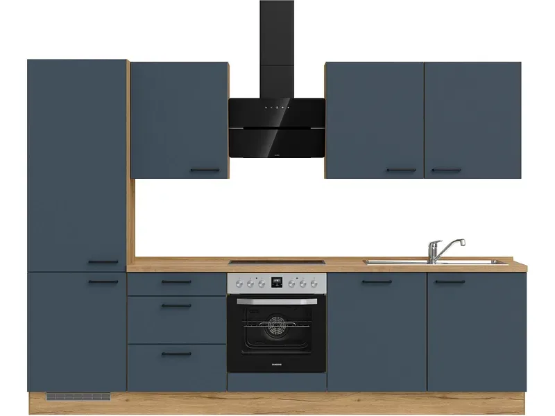 Komplette Küche mit Elektrogeräten MODUSET EASYTOUCH PREMIUM Fjordblau 60x300cm