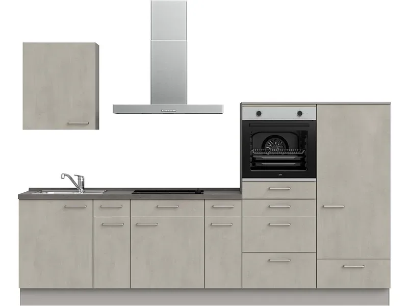 Komplette Küche mit Elektrogeräten MODUSET RIVA CLASSIC Beton Grau 60x300cm