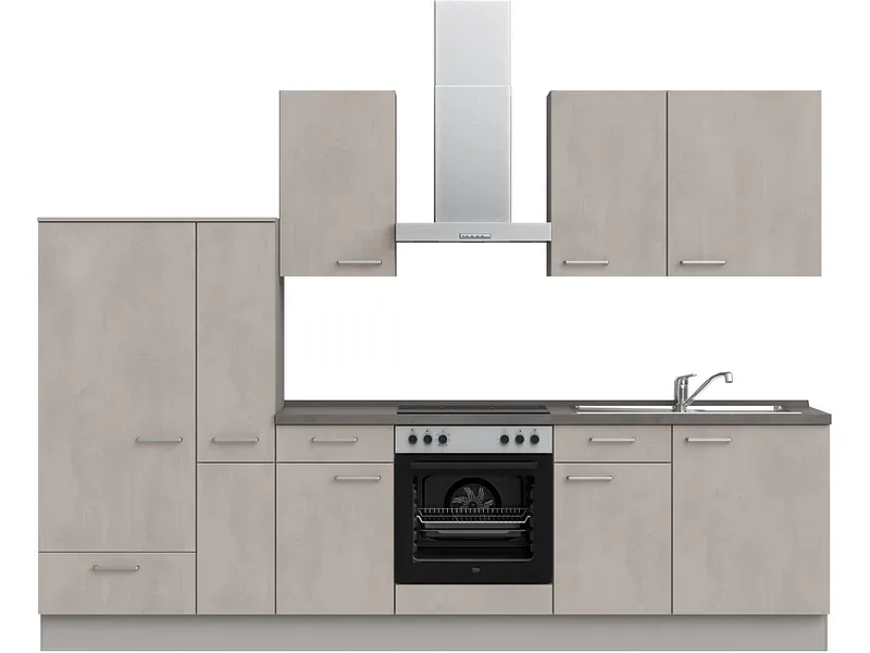 Komplette Küche mit Elektrogeräten MODUSET RIVA CLASSIC Beton Grau 60x300cm