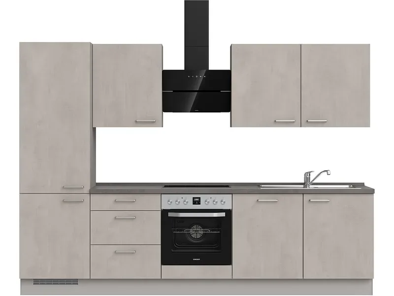 Komplette Küche mit Elektrogeräten MODUSET RIVA PREMIUM Beton Grau 60x300cm