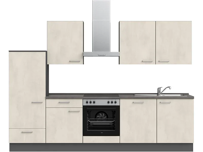 Komplette Küche mit Elektrogeräten MODUSET RIVA CLASSIC Weissbeton 60x300cm