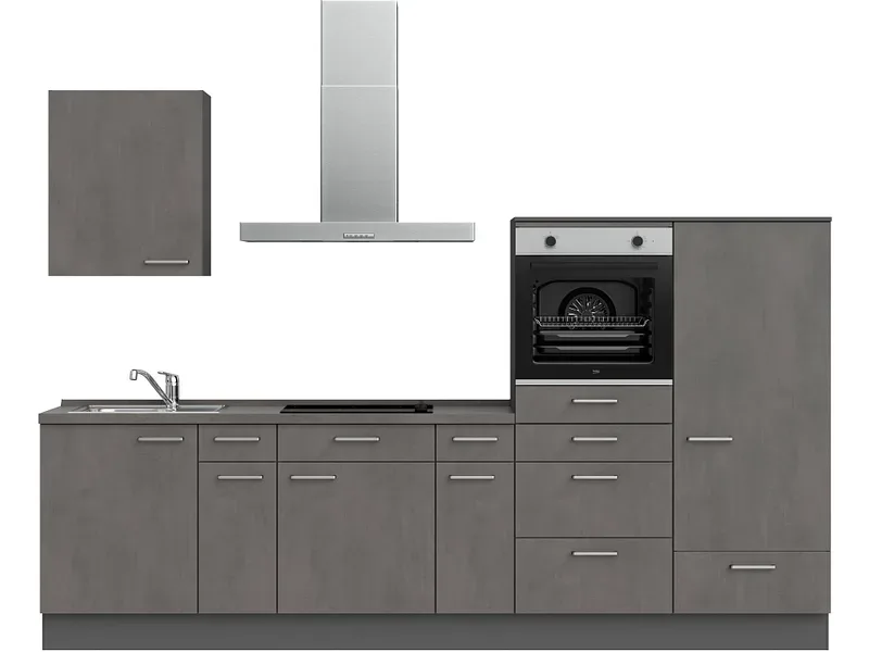 Komplette Küche mit Elektrogeräten MODUSET RIVA CLASSIC Beton Schiefergrau 60x300cm