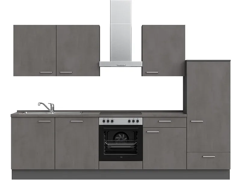 Komplette Küche mit Elektrogeräten MODUSET RIVA CLASSIC Beton Schiefergrau 60x300cm