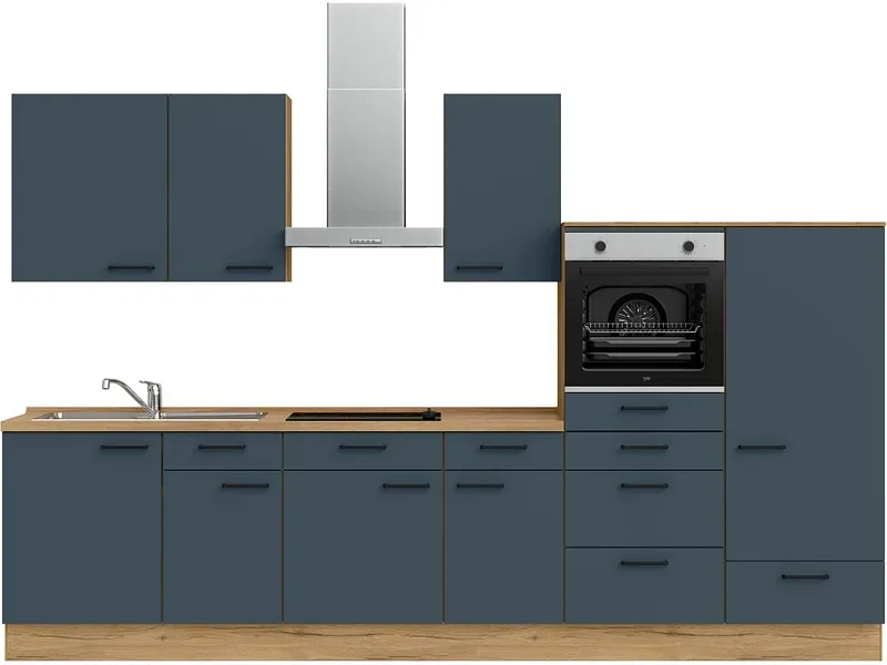 Komplette Küche MODUSET EASYTOUCH CLASSIC Fjordblau 60x330cm