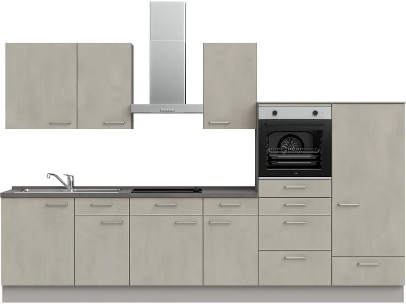 Komplette Küche MODUSET RIVA CLASSIC Beton Grau 60x330cm