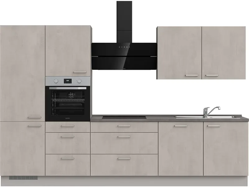 Komplette Küche MODUSET RIVA PREMIUM Beton Grau 60x330cm