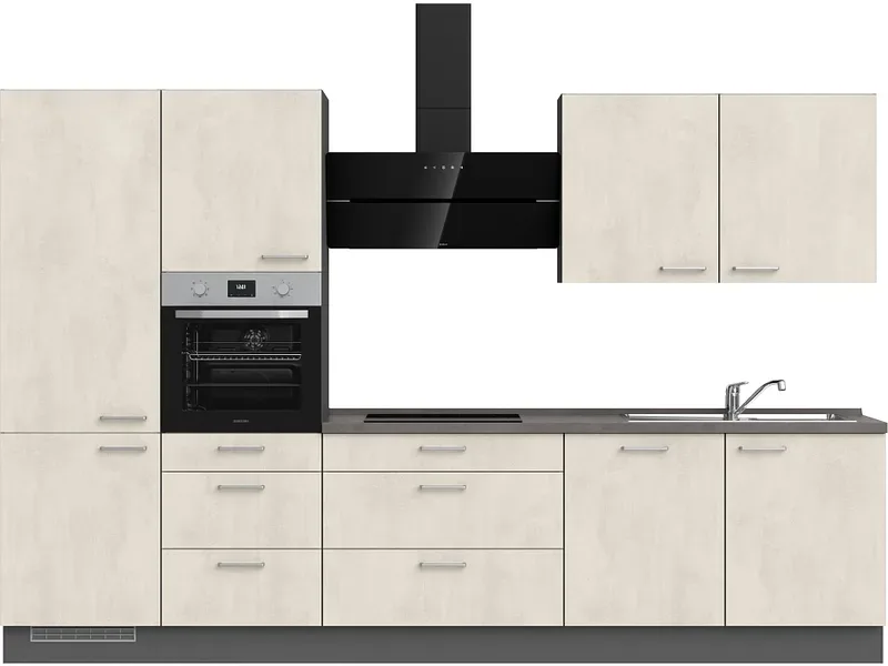 Komplette Küche MODUSET RIVA PREMIUM Weissbeton 60x330cm