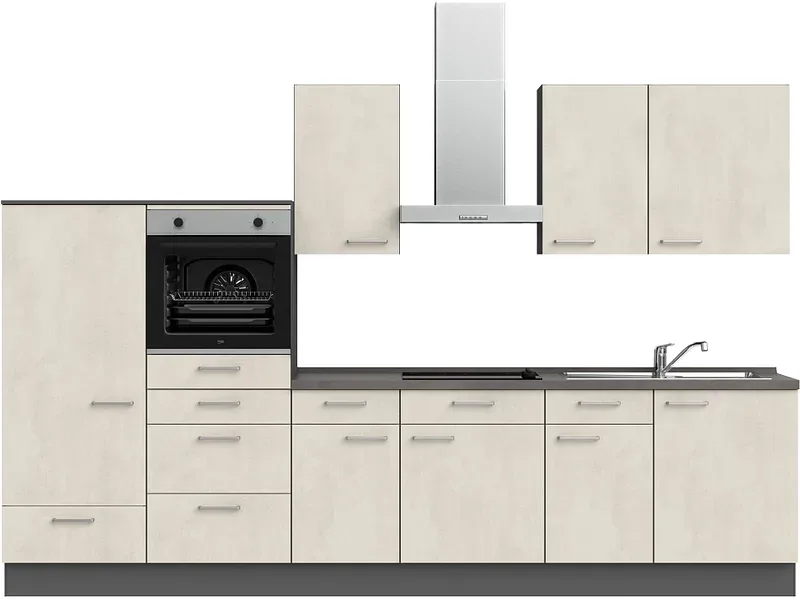 Komplette Küche MODUSET RIVA CLASSIC Weissbeton 60x330cm