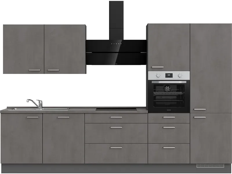 Komplette Küche MODUSET RIVA PREMIUM Beton Schiefergrau 60x330cm