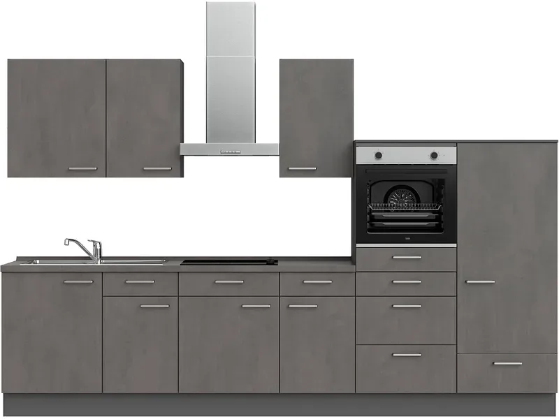 Komplette Küche MODUSET RIVA CLASSIC Beton Schiefergrau 60x330cm