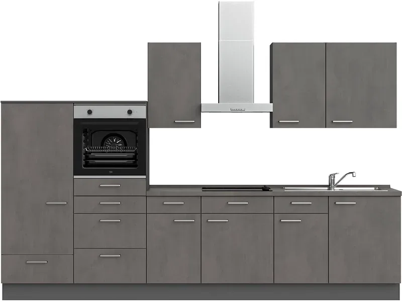 Komplette Küche MODUSET RIVA CLASSIC Beton Schiefergrau 60x330cm