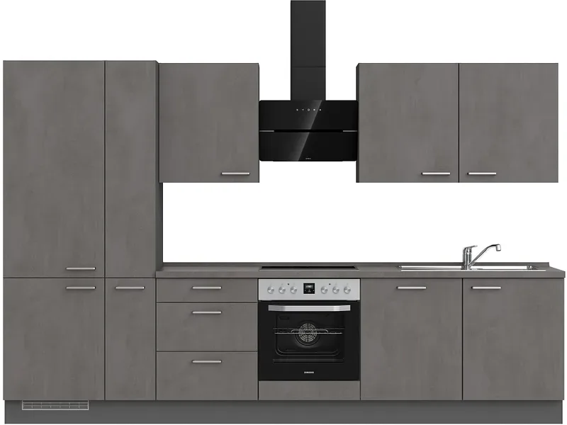 Komplette Küche MODUSET RIVA PREMIUM Beton Schiefergrau 60x330cm