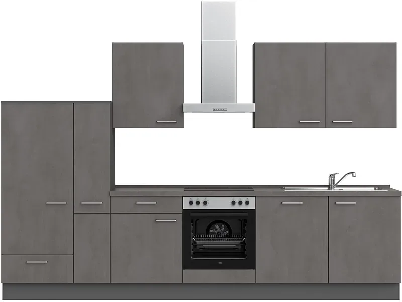 Komplette Küche MODUSET RIVA CLASSIC Beton Schiefergrau 60x330cm