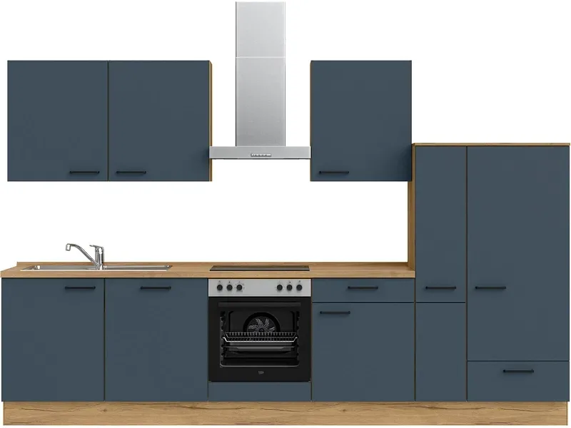 Komplette Küche mit Elektrogeräten MODUSET EASYTOUCH CLASSIC Fjordblau 60x210cm