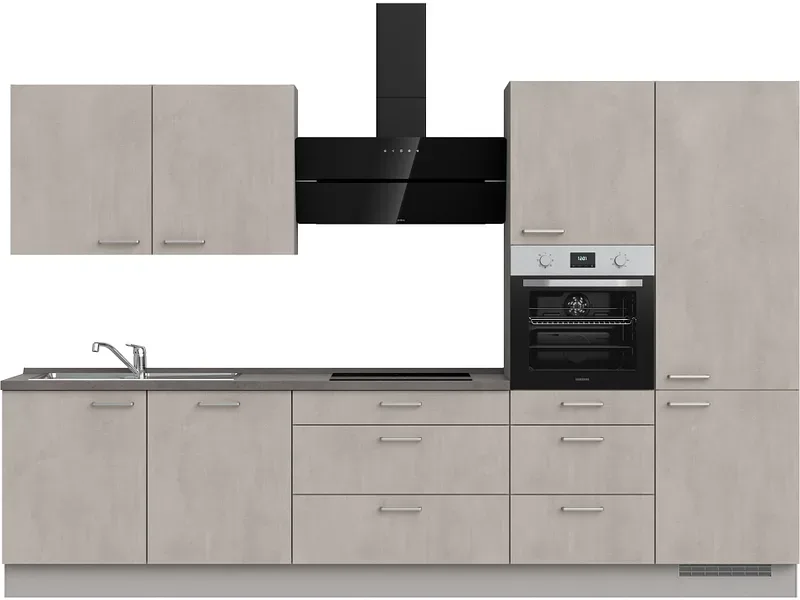 Komplette Küche mit Elektrogeräten MODUSET RIVA PREMIUM Beton Grau 60x330cm