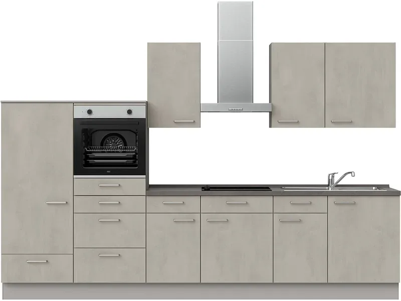 Komplette Küche mit Elektrogeräten MODUSET RIVA CLASSIC Beton Grau 60x330cm