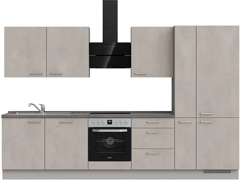 Komplette Küche mit Elektrogeräten MODUSET RIVA PREMIUM Beton Grau 60x330cm