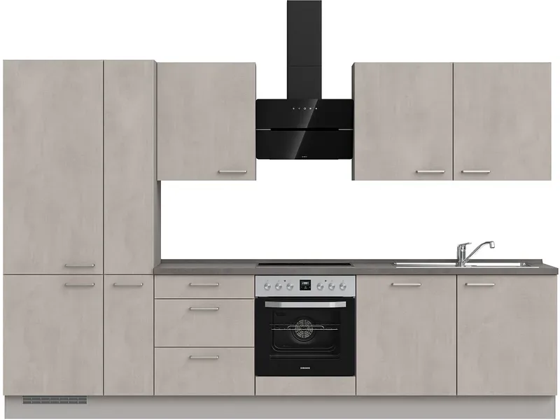 Komplette Küche mit Elektrogeräten MODUSET RIVA PREMIUM Beton Grau 60x330cm