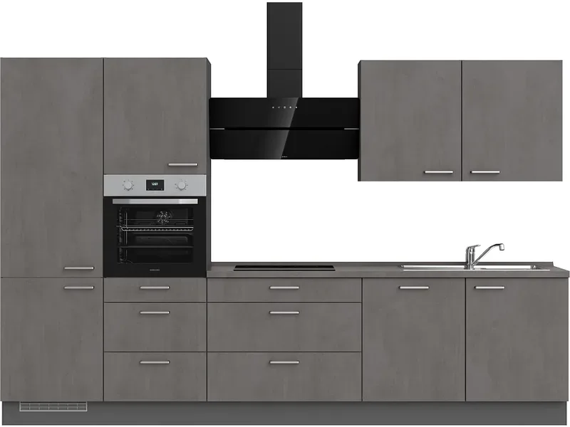 Komplette Küche mit Elektrogeräten MODUSET RIVA PREMIUM Beton Schiefergrau 60x330cm