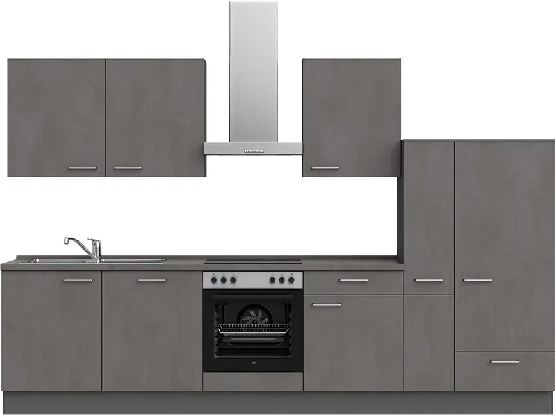 Komplette Küche mit Elektrogeräten MODUSET RIVA CLASSIC Beton Schiefergrau 60x300cm