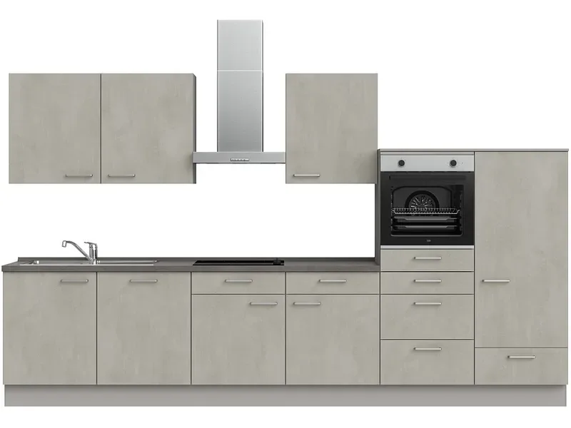 Komplette Küche MODUSET RIVA CLASSIC Beton Grau 60x360cm