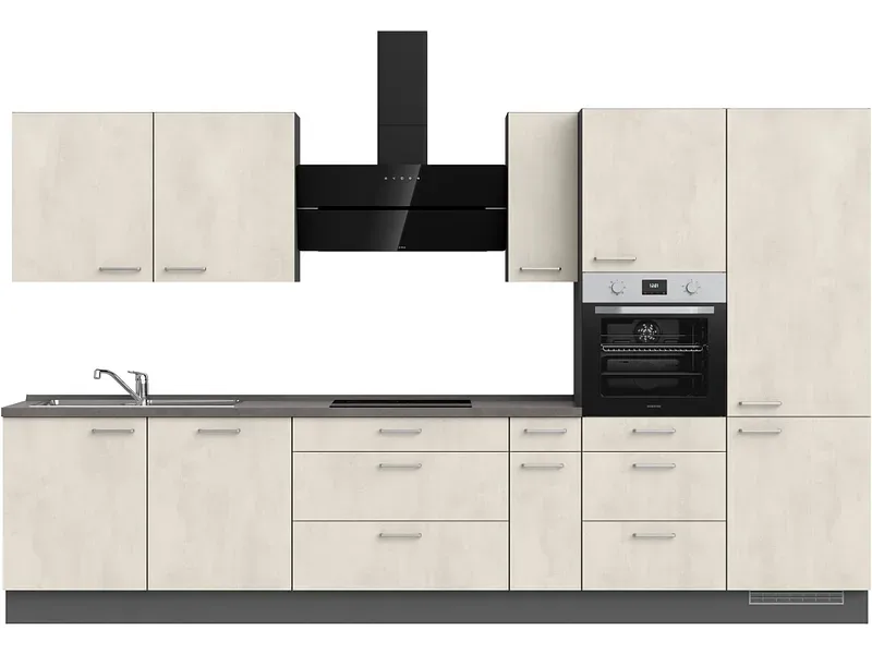 Komplette Küche MODUSET RIVA PREMIUM Weissbeton 60x360cm