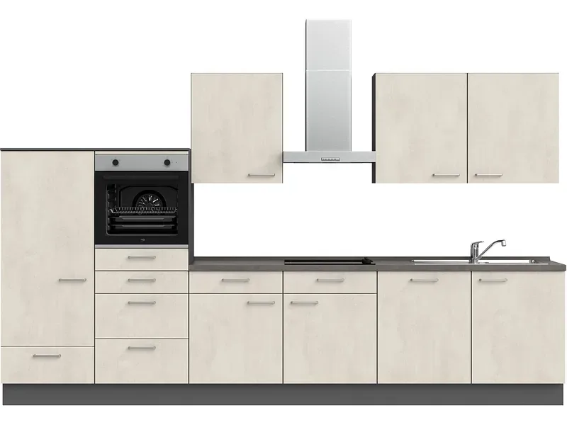 Komplette Küche MODUSET RIVA CLASSIC Weissbeton 60x360cm