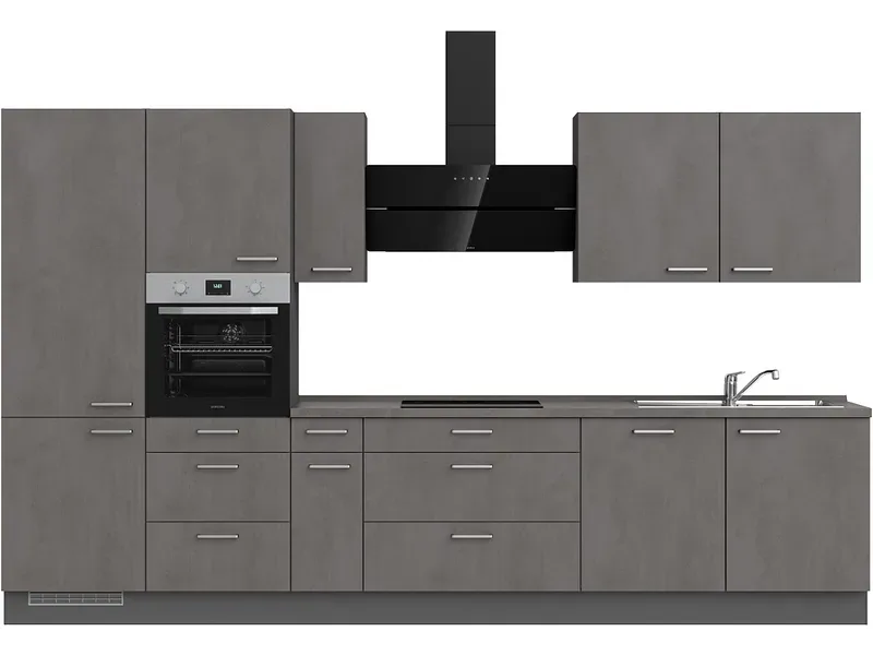 Komplette Küche MODUSET RIVA PREMIUM Beton Schiefergrau 60x360cm