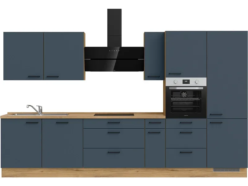 Komplette Küche mit Elektrogeräten MODUSET EASYTOUCH PREMIUM Fjordblau 60x360cm