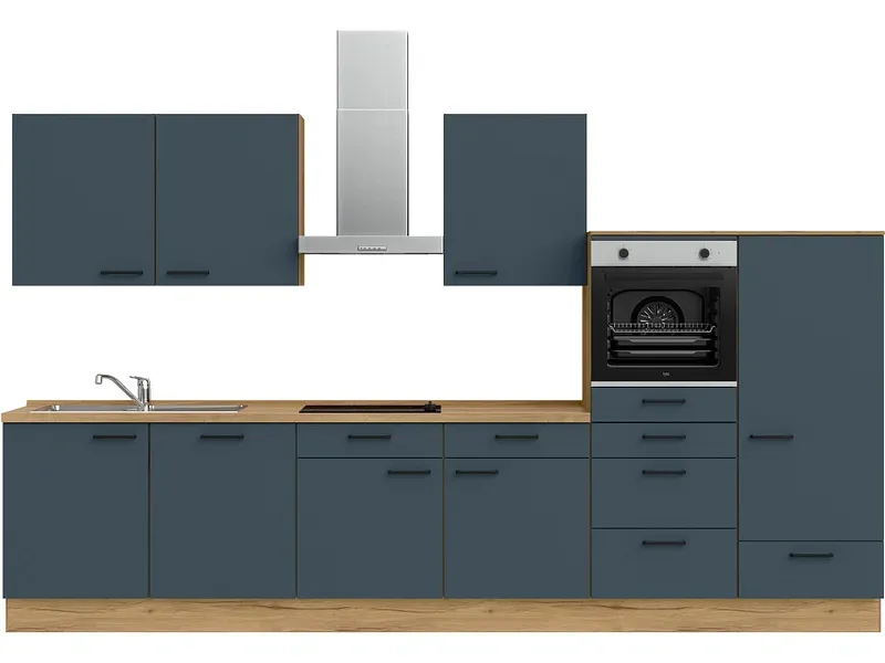 Komplette Küche mit Elektrogeräten MODUSET EASYTOUCH CLASSIC Fjordblau 60x360cm
